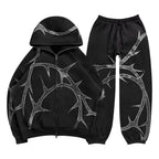 2023 Women's Street Style Hoodie with Rhinestones Set