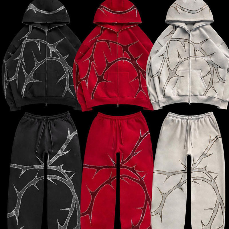 2023 Women's Street Style Hoodie with Rhinestones Set