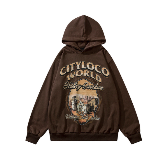 Retro High Street Hip Hop Cartoon Foam Print Hoodie
