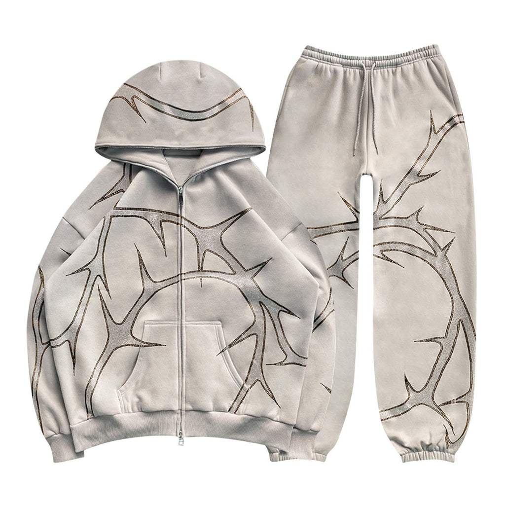 2023 Women's Street Style Hoodie with Rhinestones Set