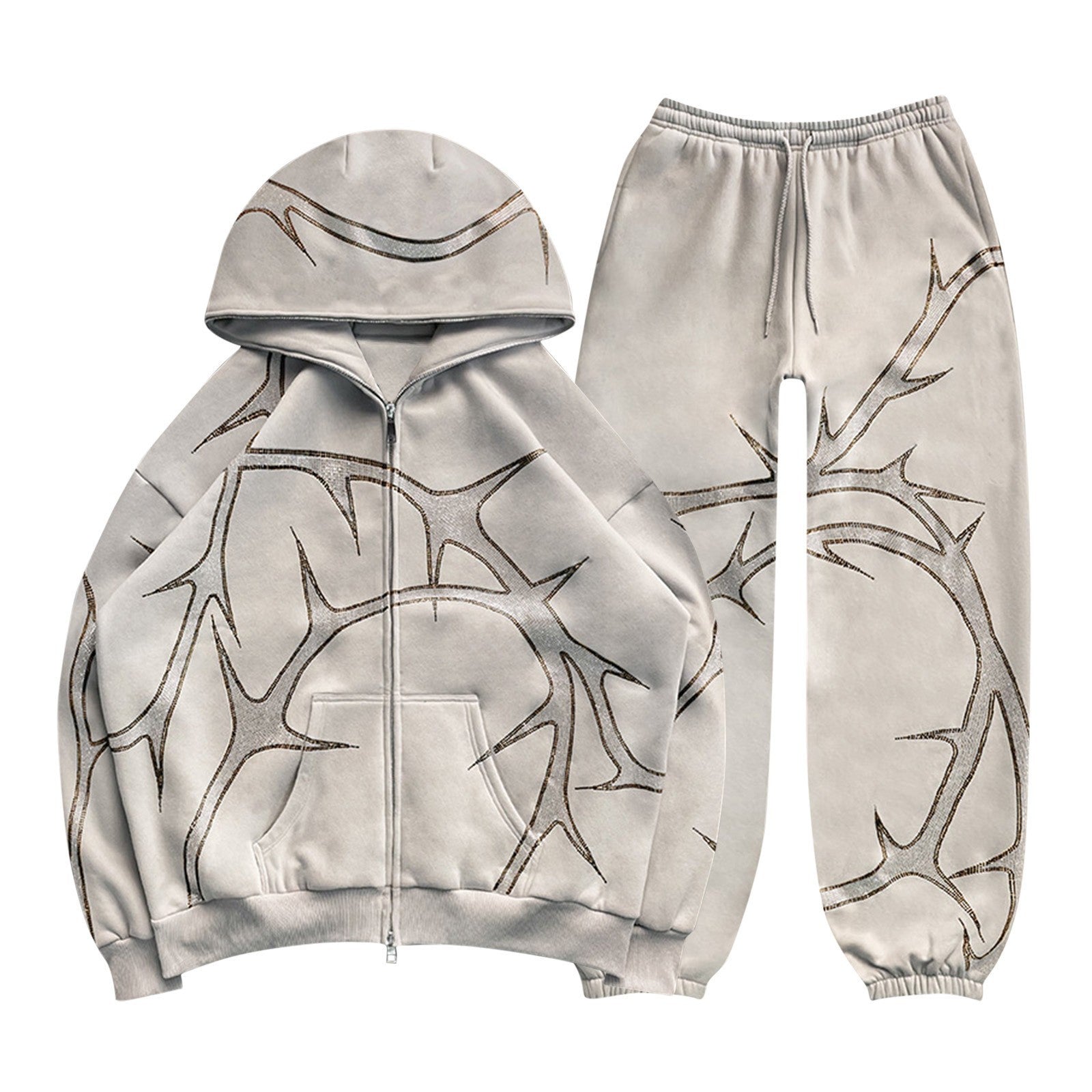 2023 Women's Street Style Hoodie with Rhinestones Set