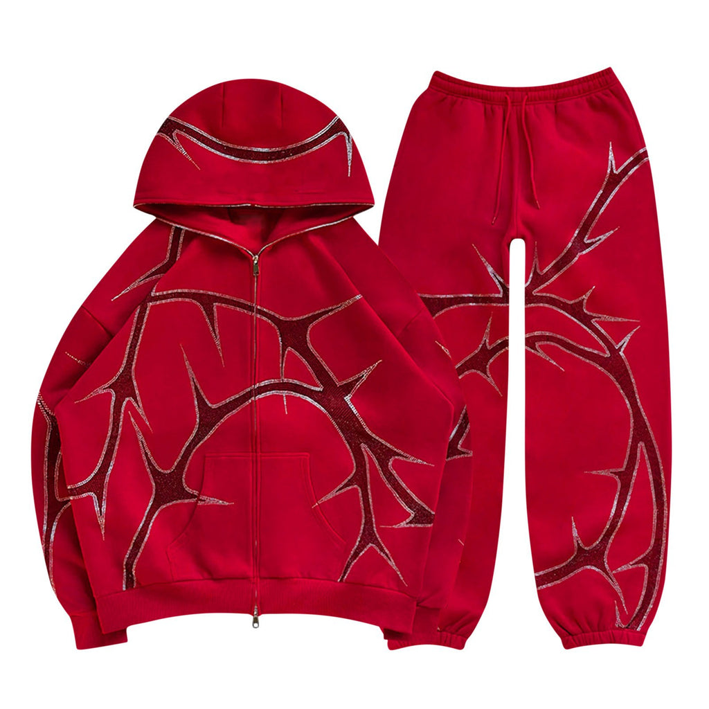 2023 Women's Street Style Hoodie with Rhinestones Set