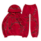 2023 Women's Street Style Hoodie with Rhinestones Set