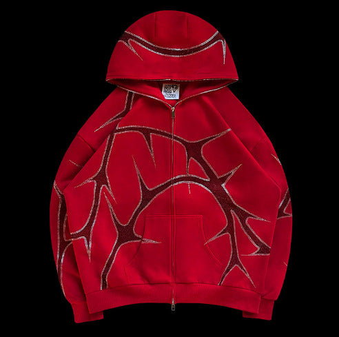 2023 Women's Street Style Hoodie with Rhinestones Set